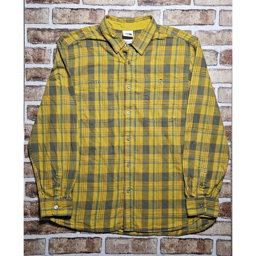 The North Face Men’s XL Yellow Plaid Long Sleeve Button Up 100% Cotton Shirt